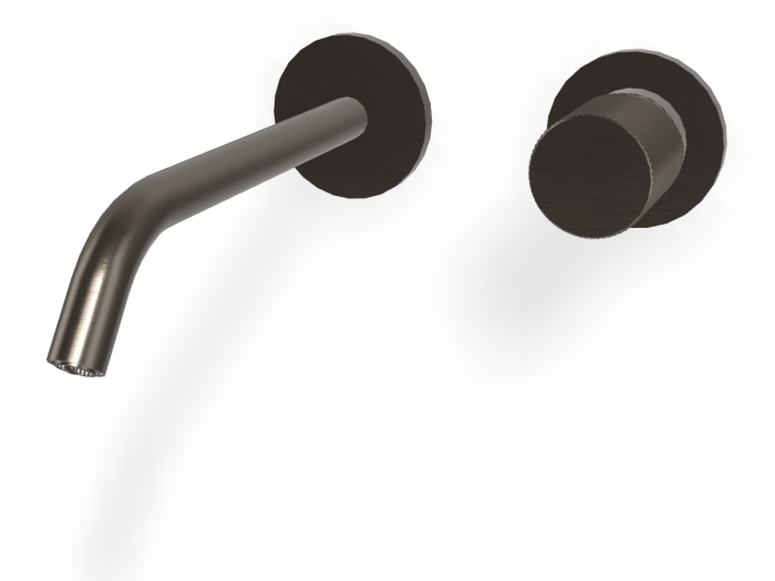 На изображении товар Смеситель для раковины Carlo Frattini Spillo Tech, ручка G Collection, настенный, с донным клапаном Click-Clack, излив 210 мм, внешняя часть, цвет брашированный чёрный хром от официального представителя в Москве