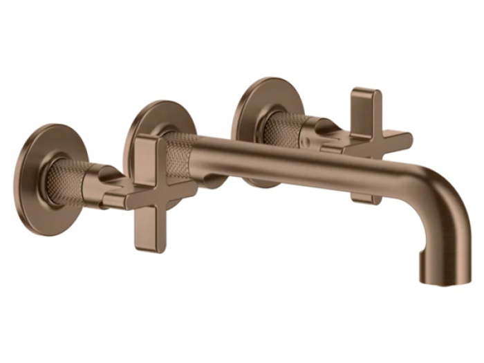 На изображении товар Cмеситель для раковины Gessi Inciso, на 3 отверстия, c средним изливом, без донного клапана, встраиваемый, цвет Copper Brushed PVD от официального представителя в Москве