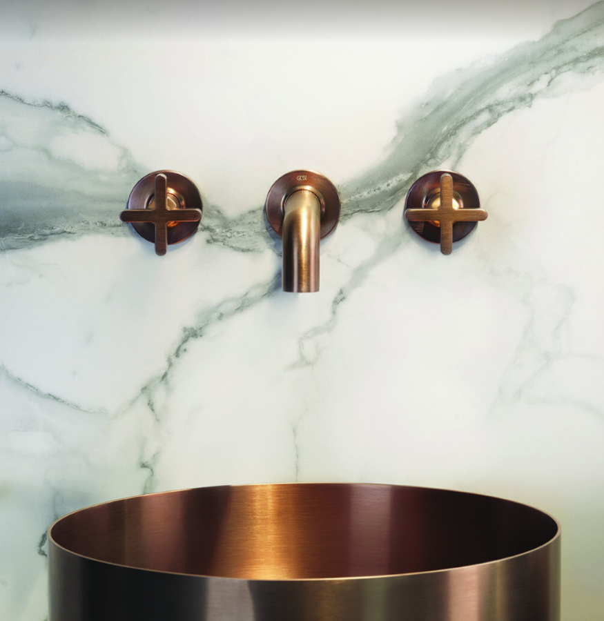 Cмеситель для раковины Gessi Inciso, на 3 отверстия, c средним изливом, без донного клапана, встраиваемый, цвет Copper Brushed PVD - изображение 1