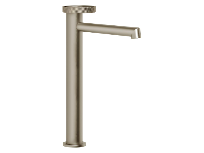 На изображении товар Смеситель для раковины Gessi Anello, высокий, длинный излив, цвет Finox Brushed Nickel от официального представителя в Москве