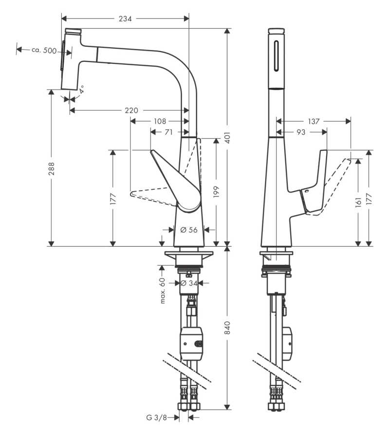 Смеситель для кухни Hansgrohe Talis Select M51, ComfortZone 300, однорычажный, 2 типа струи, выдвижной излив, цвет Сталь - изображение 3