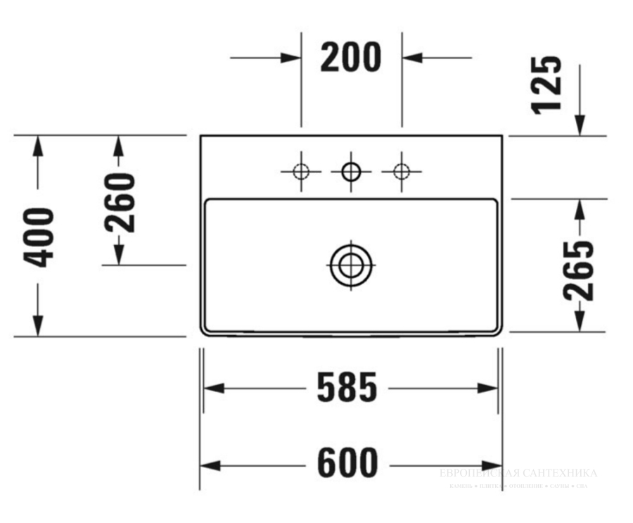 Раковина Duravit DuraSquare компакт, с шлифованным низом, 600x400 мм, без перелива, с 1 отверстием под смеситель, цвет белый - изображение 5