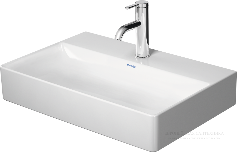 Раковина Duravit DuraSquare компакт, с шлифованным низом, 600x400 мм, без перелива, с 1 отверстием под смеситель, цвет белый - изображение 1