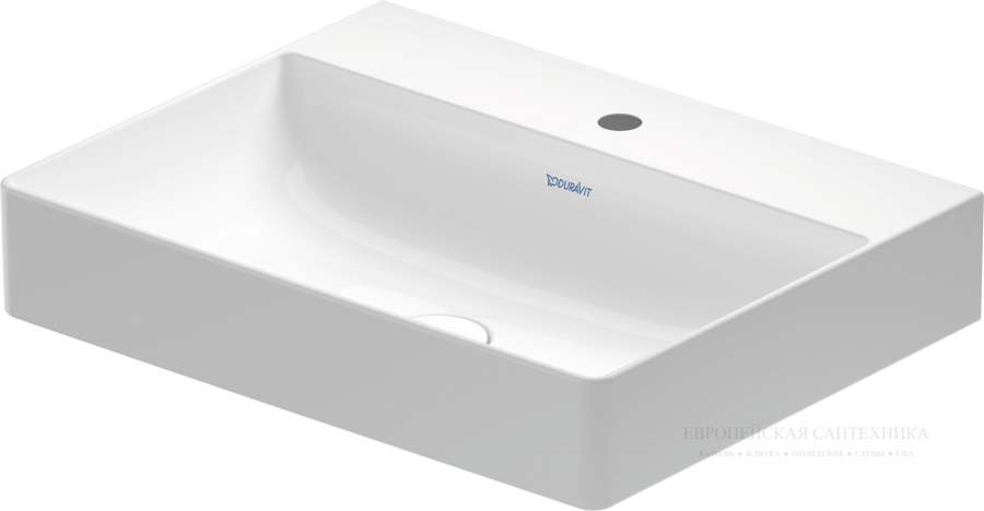 Раковина Duravit DuraSquare компакт, с шлифованным низом, 600x400 мм, без перелива, с 1 отверстием под смеситель, цвет белый