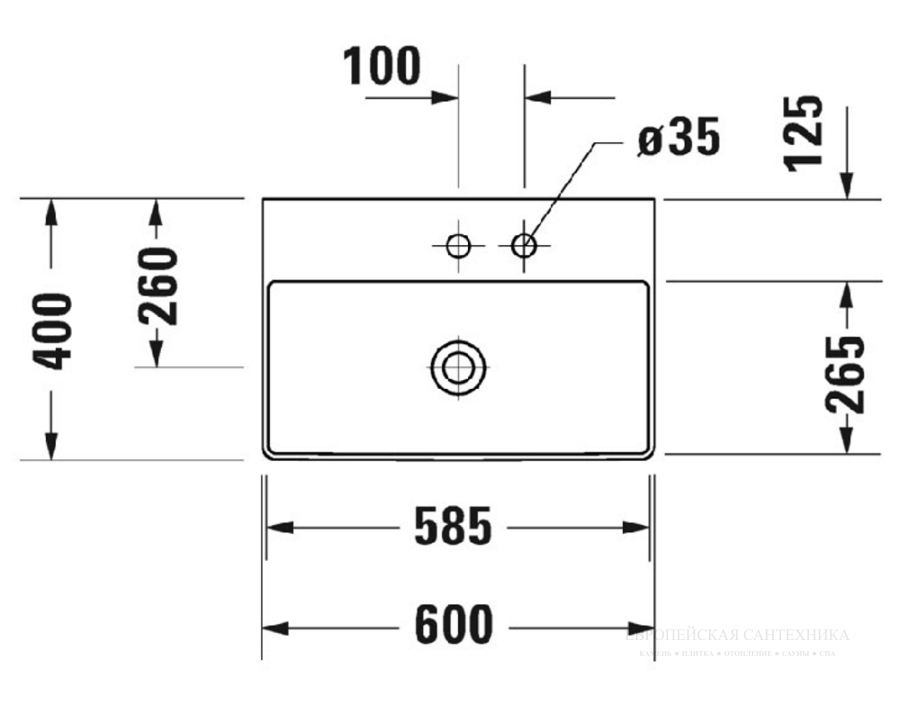 Раковина Duravit DuraSquare компакт, с шлифованным низом, 600x400 мм, без перелива, с 1 отверстием под смеситель, цвет белый - изображение 7