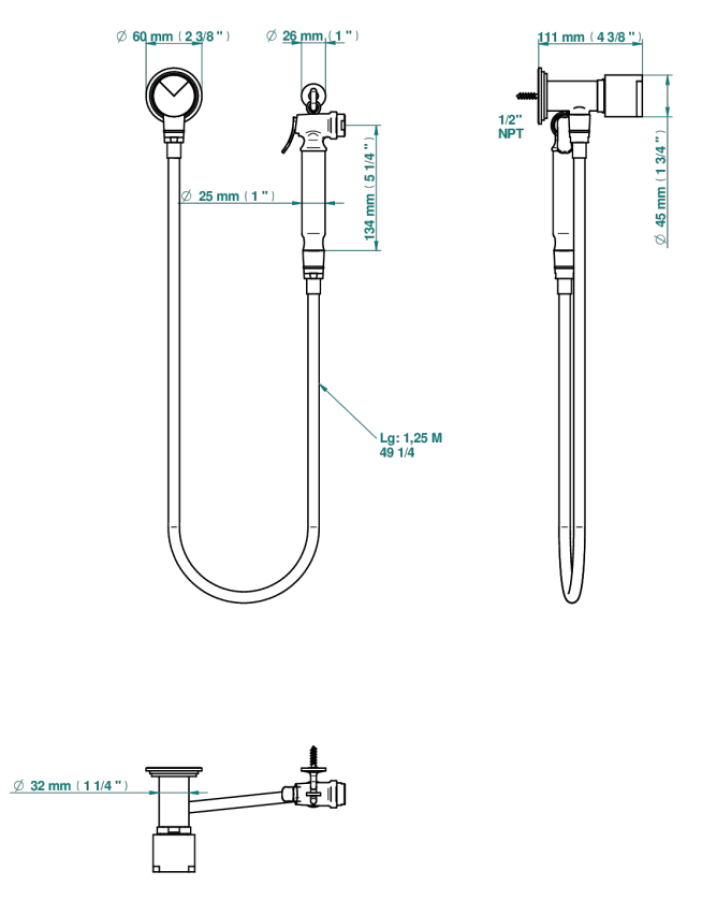 Гигиенический душ THG Le 9 Nero Marquina, лейка с клапаном, армированный шланг 1250 мм, крючок для лейки, цвет глянцевое золото - изображение 2