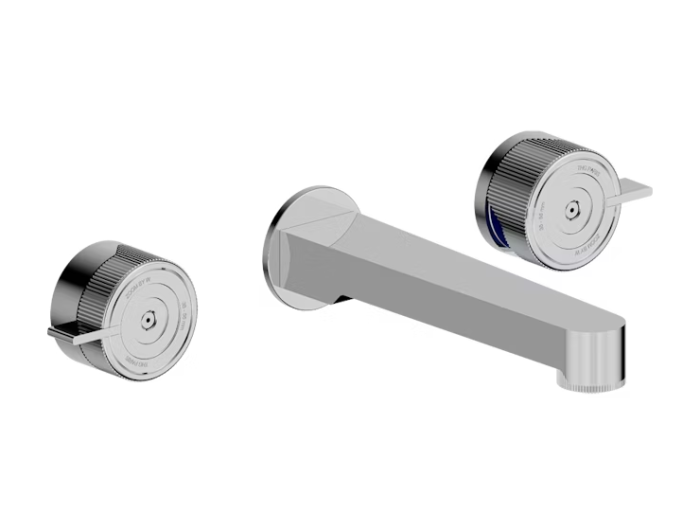 На изображении товар Смеситель для раковины THG Zoom.7, на 3 отверстия, встраиваемый в стену, с изливом голиаф, внешняя часть, цвет Polished chrome от официального представителя в Москве