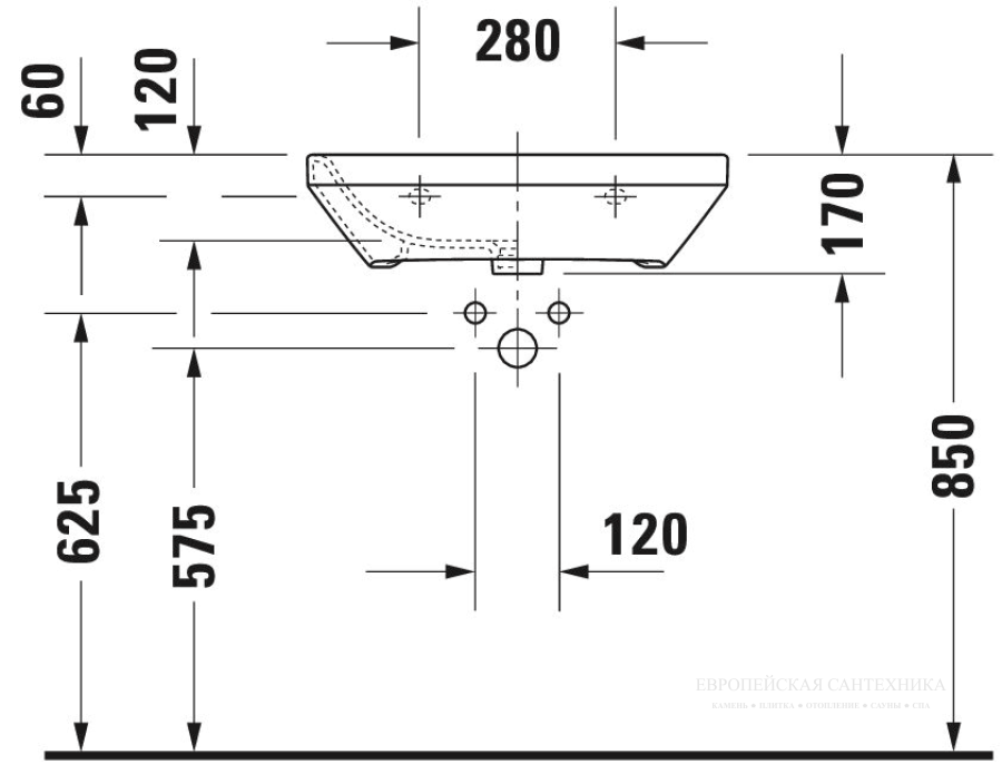 Раковина Duravit DuraStyle подвесная, 600x440 мм, без перелива, 1 отверстие под смеситель, цвет белый - изображение 4