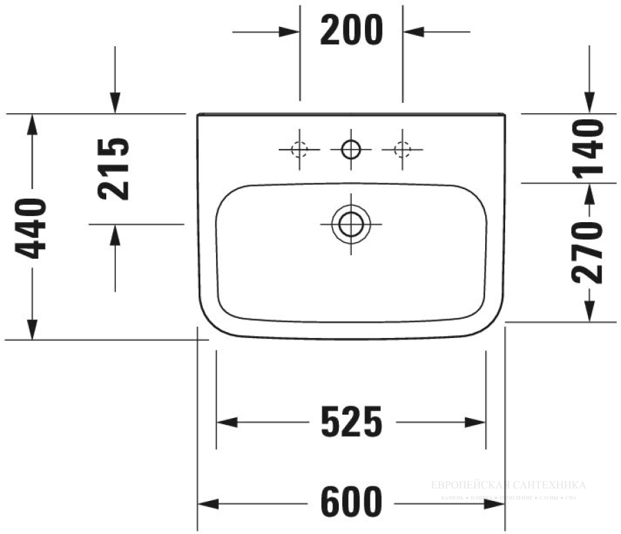 Раковина Duravit DuraStyle подвесная, 600x440 мм, без перелива, 1 отверстие под смеситель, цвет белый - изображение 3