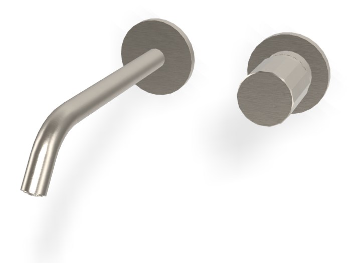 На изображении товар Смеситель для раковины Carlo Frattini Spillo Tech, ручка V Collection, настенный, с донным клапаном Click-Clack, излив 210 мм, внешняя часть, цвет никель брашированный от официального представителя в Москве