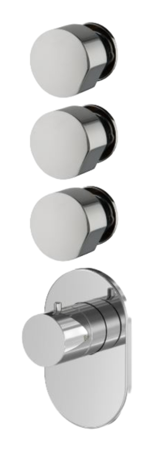 Термостат Carlo Frattini SO, без ручек, с 3 запорными вентилями, горизонтальная/вертикальная установка, ширина 100 мм, внешняя часть, цвет чёрный матовый