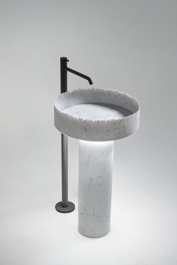 Раковина Antonio Lupi Flow, напольная, Ø470xH850 мм, со светодиодной подсветкой, мрамор Bianco Carrara - изображение 1