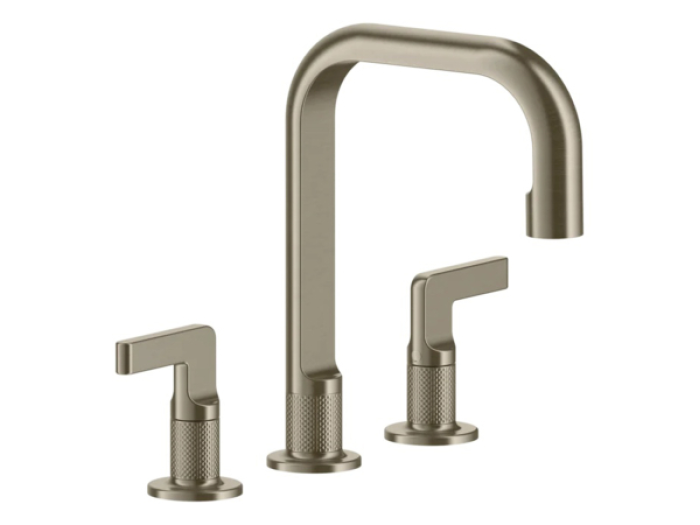 На изображении товар Смеситель для раковины Gessi Inciso, средний, c донным клапаном, цвет Finox Brushed Nickel от официального представителя в Москве