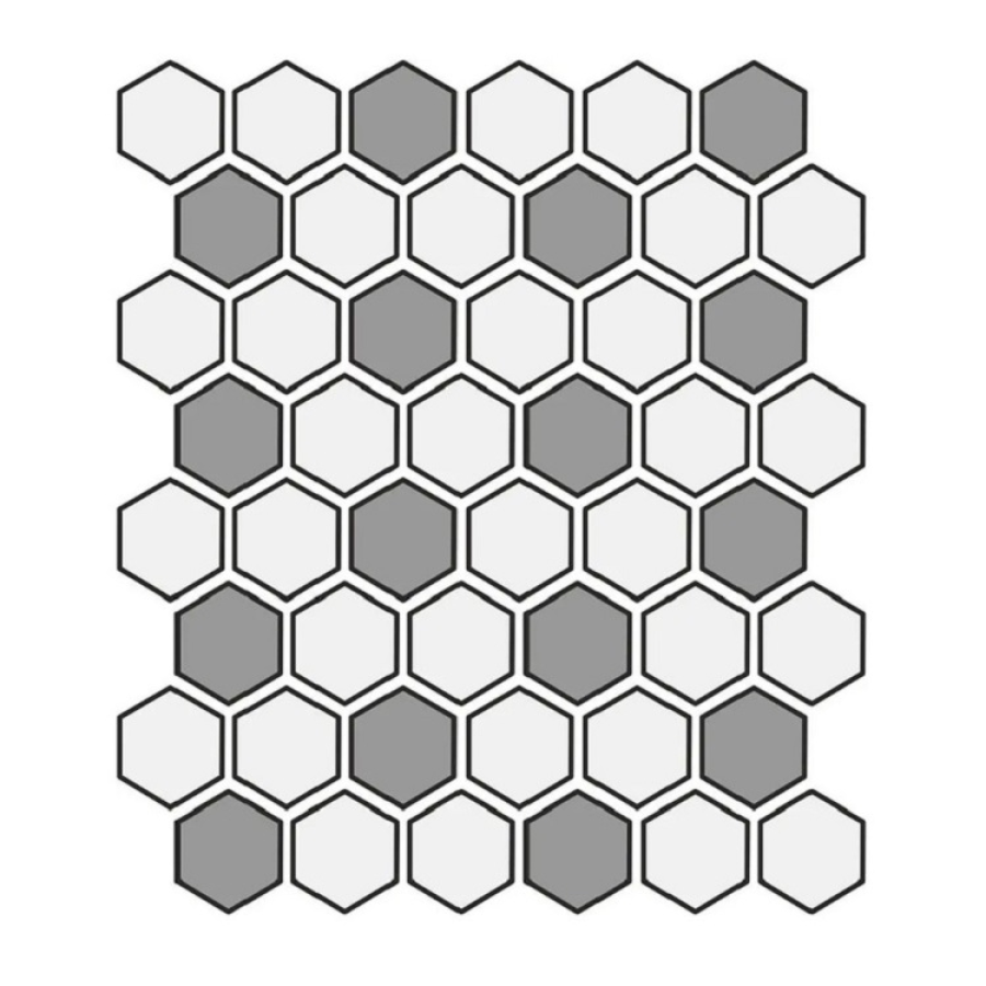 Etruria Керамогранит Xxs Esagono 5X5.7 Su Rete A Due Colori Nero / Bianco