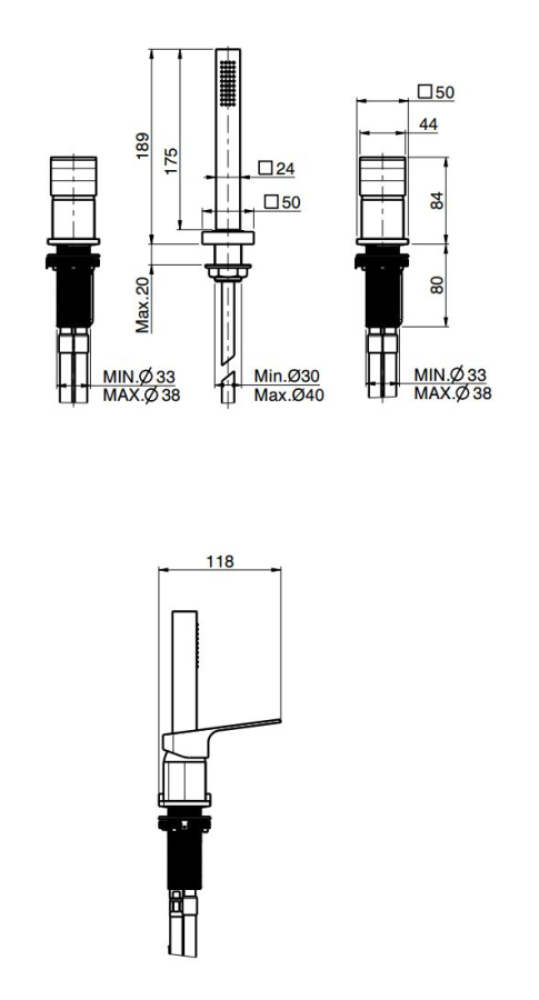 Смеситель для ванны Carlo Frattini Fit, на борт, без излива, с вытяжным ручным душем, нейлоновым шлангом 1500 мм, цвет хром - изображение 3