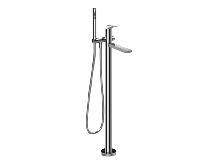 На изображении товар Cмеситель для ванны Gessi Ventaglio, h1069 мм, напольный, с переключателем и ручным душем, внешняя часть, цвет Chrome от официального представителя в Москве