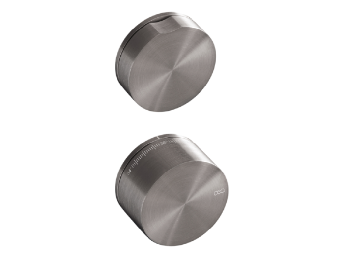 На изображении товар Термостат CeaDesign Giotto, настенный, на 2 отверстия, внешняя часть, сталь, цвет сатинированная сталь от официального представителя в Москве