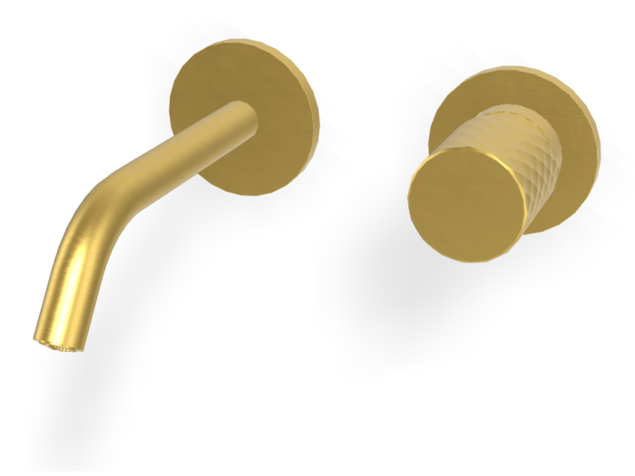 На изображении товар Смеситель для раковины Carlo Frattini Spillo Tech, ручка X Collection, настенный, с донным клапаном Click-Clack, излив 160 мм, внешняя часть, цвет брашированное золото от официального представителя в Москве