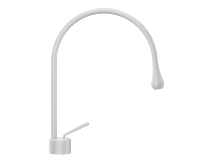 На изображении товар Cмеситель для раковины Gessi Goccia, излив 244 мм, без донного клапана, цвет Matte White от официального представителя в Москве