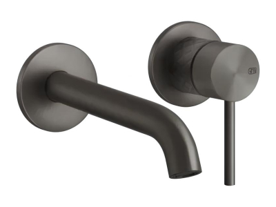 Смеситель для раковины Gessi316, встраиваемый, настенный, с длинным изливом, без донного клапана, внешние части, цвет Black Metal Brushed PVD
