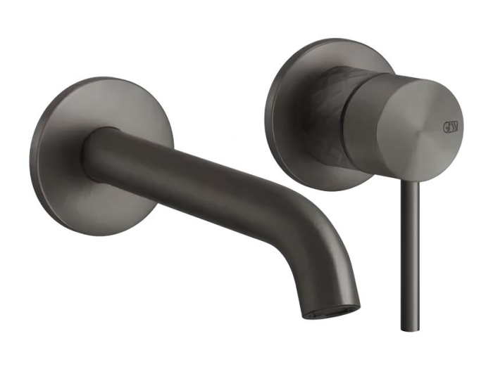 На изображении товар Смеситель для раковины Gessi316, встраиваемый, настенный, с длинным изливом, без донного клапана, внешние части, цвет Black Metal Brushed PVD от официального представителя в Москве