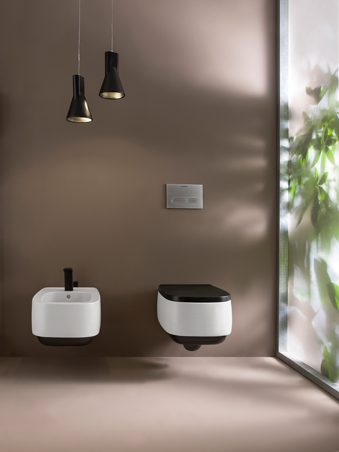 Унитаз Flaminia Flag Stripes, подвесной, 540х380 мм, безободковый с системой goclean, цвет Latte/Carbone - изображение 2