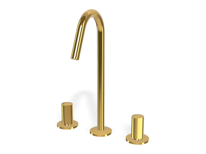 На изображении товар Смеситель для раковины Carlo Frattini SO, без ручек, с вращающимся изливом Ø18 мм, донным клапаном Click-Clack, 2 гибкими шлангами, Н-319 мм, цвет золото от официального представителя в Москве