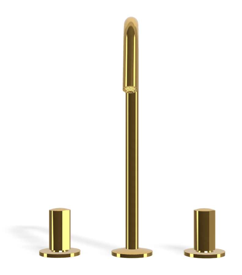 Смеситель для раковины Carlo Frattini SO, без ручек, с вращающимся изливом Ø18 мм, донным клапаном Click-Clack, 2 гибкими шлангами, Н-319 мм, цвет золото - изображение 1