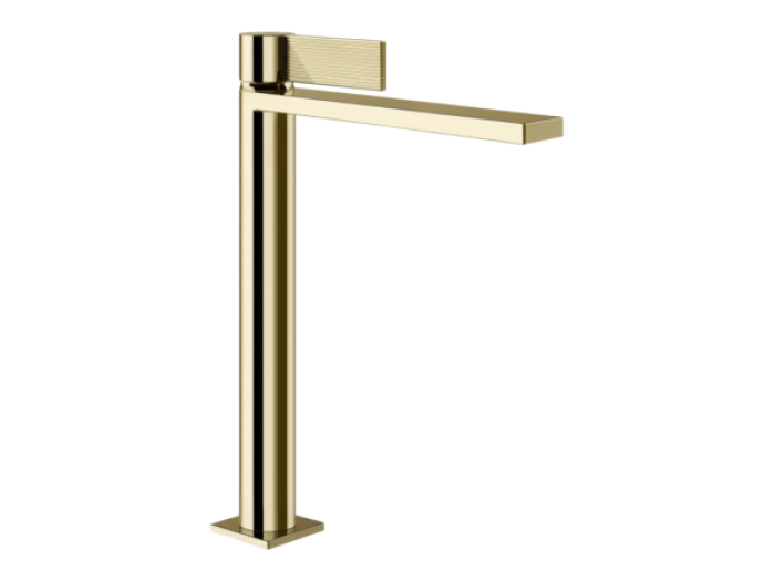 На изображении товар Смеситель для раковины Gessi Inverso, однорычажный, с донным клапаном и соединительными шлангами, Н-321 мм, цвет Brass PVD от официального представителя в Москве