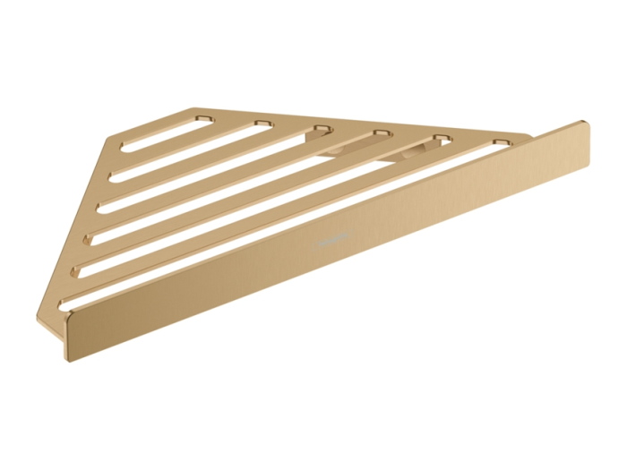 На изображении товар Полка для душа, Hansgrohe AddStoris, настенная корзинка, угловая, цвет шлифованная бронза от официального представителя в Москве