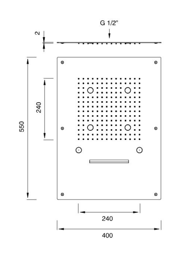 Верхний душ CEA Design Acqua E Luce, встраиваемый, 400х550 мм, 3 режима, с белой LED подсветкой и блоком управления, без кнопки вкл/выкл, цвет Black Diamond полированный - изображение 2