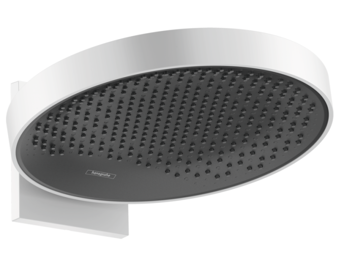 На изображении товар Верхний душ Hansgrohe Rainfinity 1jet, круглый D-360 мм., 1 тип струи, с настенным держателем, цвет Белый матовый от официального представителя в Москве