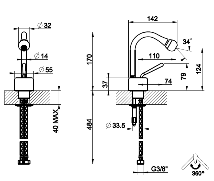 Смеситель для биде Gessi Goccia, 142х55 мм, цвет хром - изображение 1
