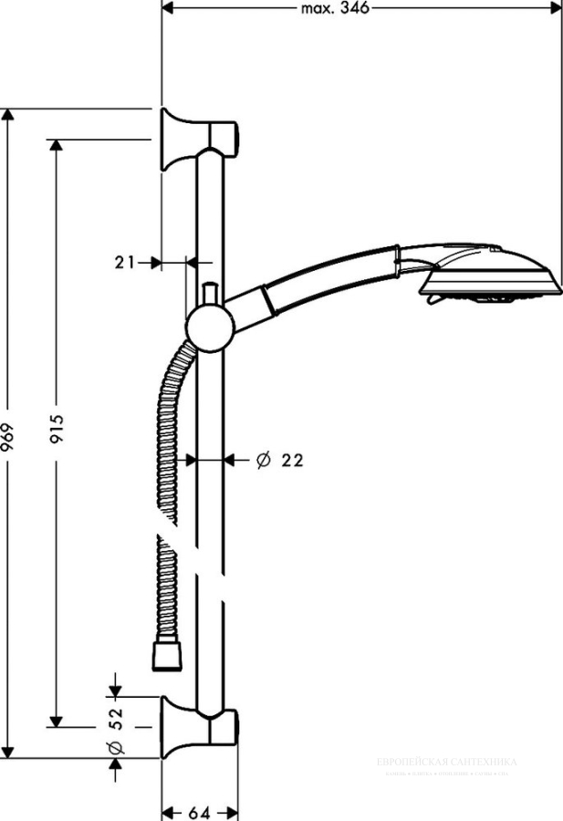 Душевой гарнитур Hansgrohe Raindance Classic 100 AIR 3jet/Unica'Classic, штанга 900 мм, душевой шланг 1600 мм, цвет хром - изображение 3