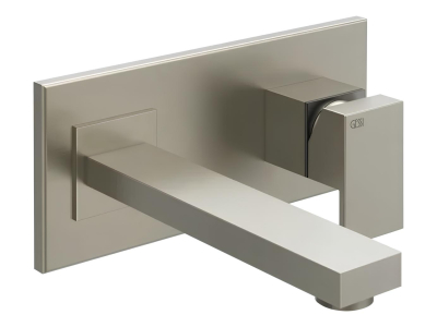 Cмеситель для раковины Gessi Rettangolo, настенный, со средним изливом, без донного клапана, внешняя часть, цвет Finox Brushed Nickel