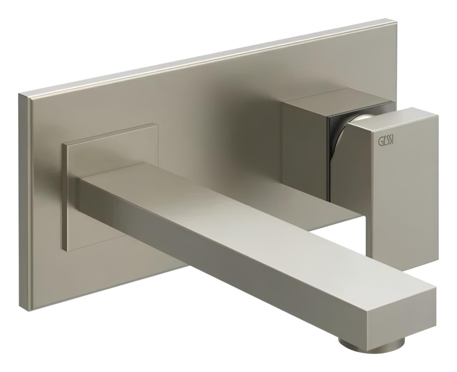 Cмеситель для раковины Gessi Rettangolo, настенный, со средним изливом, без донного клапана, внешняя часть, цвет Finox Brushed Nickel