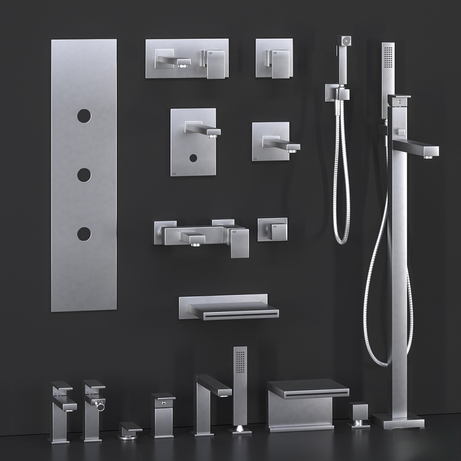 Cмеситель для раковины Gessi Rettangolo, настенный, со средним изливом, без донного клапана, внешняя часть, цвет Finox Brushed Nickel - изображение 1