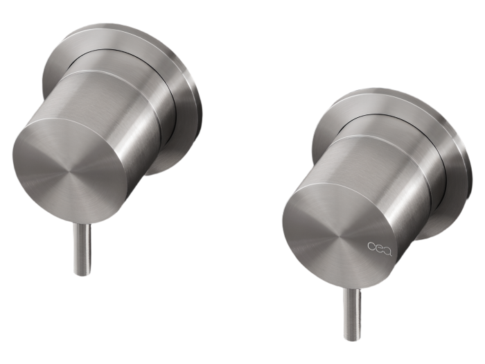 На изображении товар Запорный вентиль для смесителя SEA Design Milo360, настенный набор из 2-х шт, внешняя часть, сталь, цвет полированная медь от официального представителя в Москве