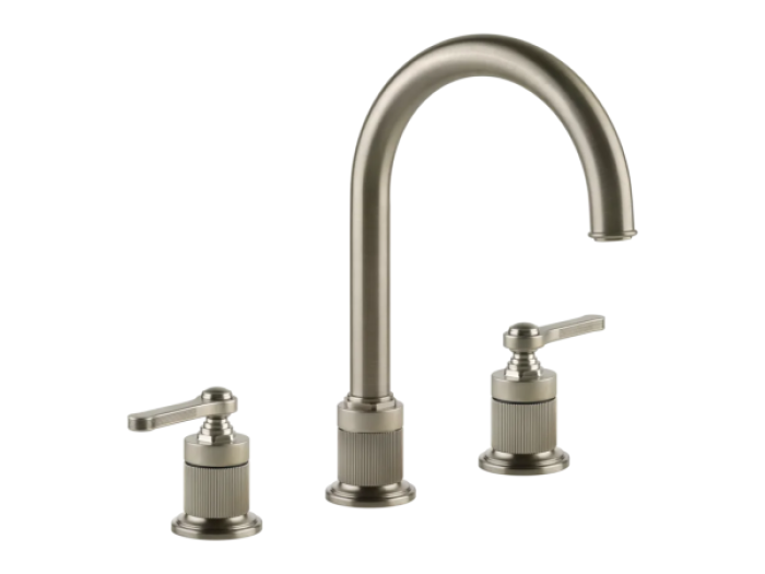 На изображении товар Cмеситель для раковины Gessi Venti20, с зонтичным изливом, донный клапан, цвет Finox Brushed Nickel от официального представителя в Москве