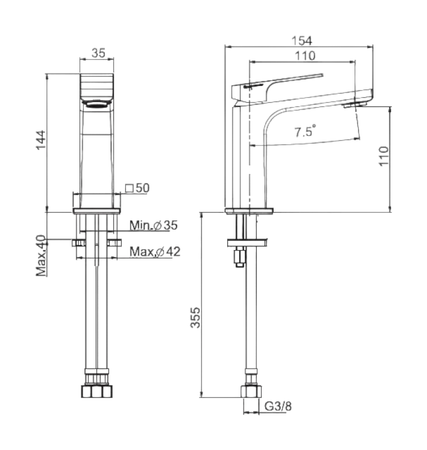 Смеситель для раковины Carlo Frattini Fit, однорычажный, без донного клапана, с 2 гибкими шлангами, глубина 154 мм, цвет никель брашированный - изображение 3