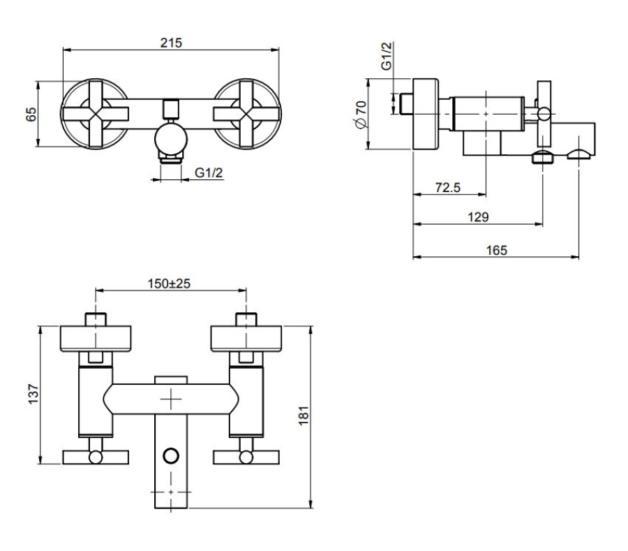 Смеситель для ванны Carlo Frattini Maxima, без душевого комплекта, 2 подвода воды 1/2" с эксцентриком, ширина 215 мм, цвет чёрный матовый - изображение 1