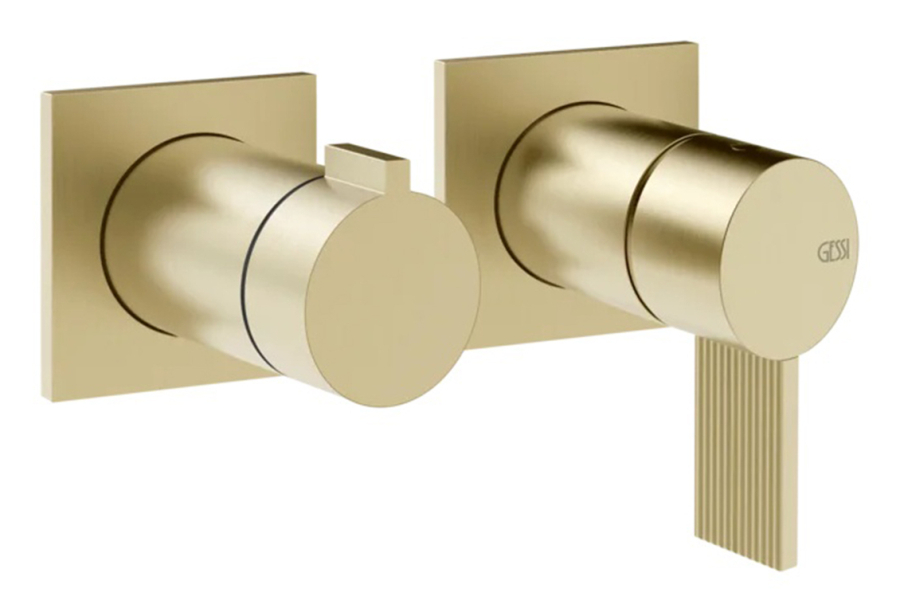 Cмеситель для душа Gessi Inverso, настенный, на 2 выхода, внешняя часть, цвет Brushed Brass PVD