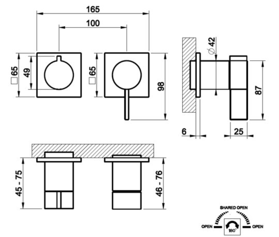 Cмеситель для душа Gessi Inverso, настенный, на 2 выхода, внешняя часть, цвет Brushed Brass PVD - изображение 2
