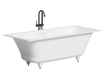 На изображении товар Ванна Salini Orlanda Axis Kit 190  1911х805х600h мм, встраиваемая, регулируемые ножки, донный клапан, сифон, слив-перелив,материал  S-Sense, цвет белый матовый от официального представителя в Москве