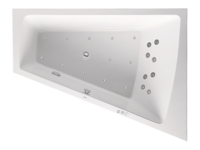 На изображении товар Ванна Duravit Paiova встраиваемая, 1700x1300 мм, гидромассаж Combi-System P, наклон для спины справа, цвет белый от официального представителя в Москве