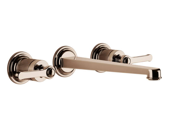 На изображении товар Смеситель для раковины Gessi Venti20 встраиваемый, на 3 отверстия с длинным изливом, внешняя часть, цвет Copper PVD от официального представителя в Москве