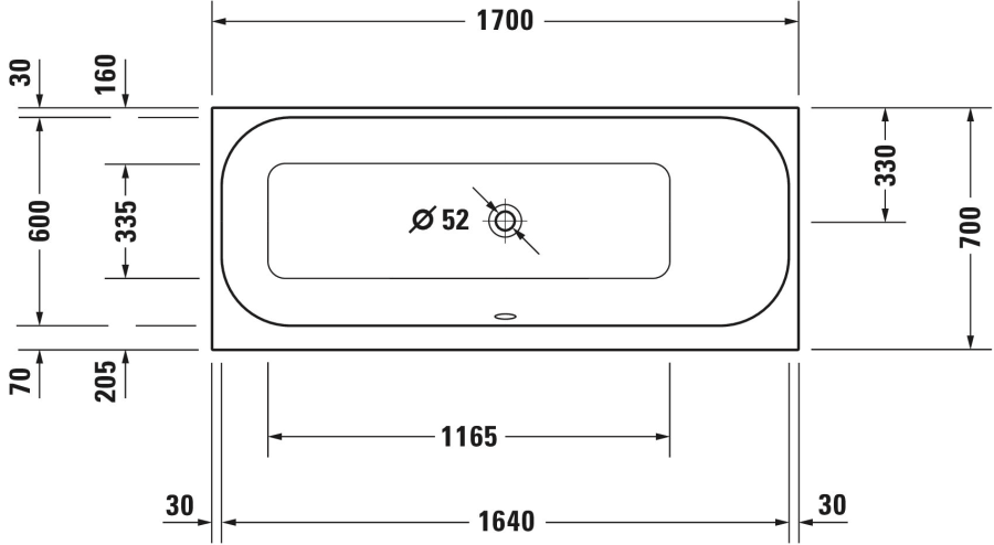 Ванна Duravit Happy D.2, встраиваемая, 1700x700 мм, наклон для спины справа, цвет белый - изображение 2