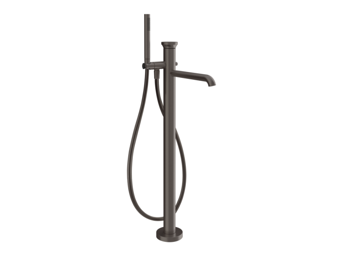 На изображении товар Смеситель для ванны Gessi Origini, напольный, с душевой лейкой, внешняя часть, цвет Black Metal Brushed PVD от официального представителя в Москве