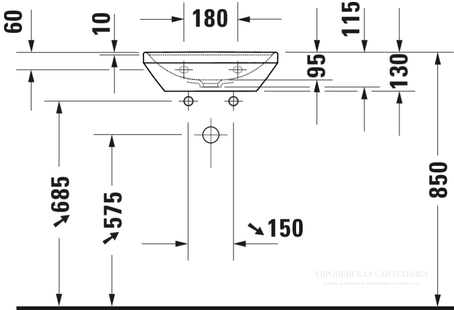 Раковина Duravit D-Neo для рук, 450x335 мм, без перелива, 1 отверстие под смеситель, цвет белый - изображение 7