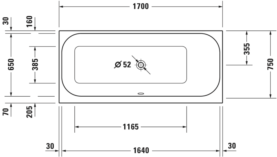 Ванна Duravit Happy D.2, встраиваемая, 1700х750 мм, наклон для спины справа, цвет белый - изображение 2